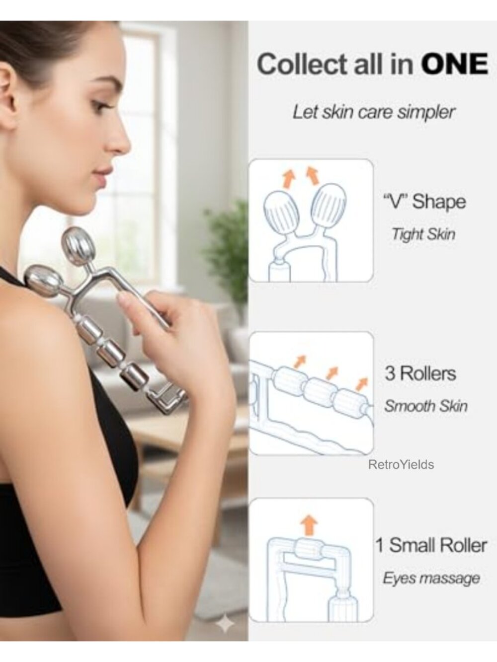 3-in-1 Face Roller Facial Massager Cooling Metal Under Eye Roller Gua Sha Set